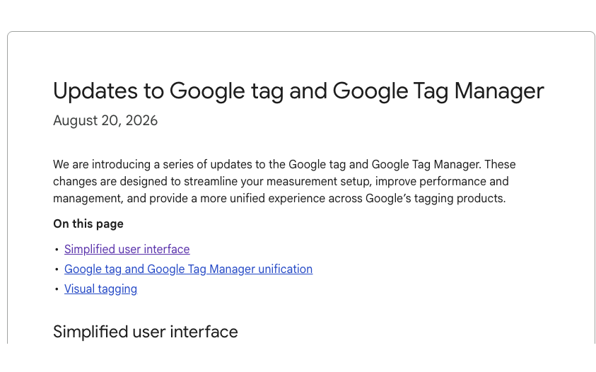 Η επίσημη ανακοίνωση της Google για τα updates σε Google tag και Google Tag Manager, 20 Αυγούστου 2026